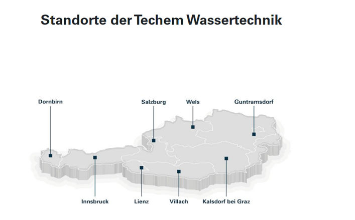 Standorte der Techem Wassertechnik Österreich