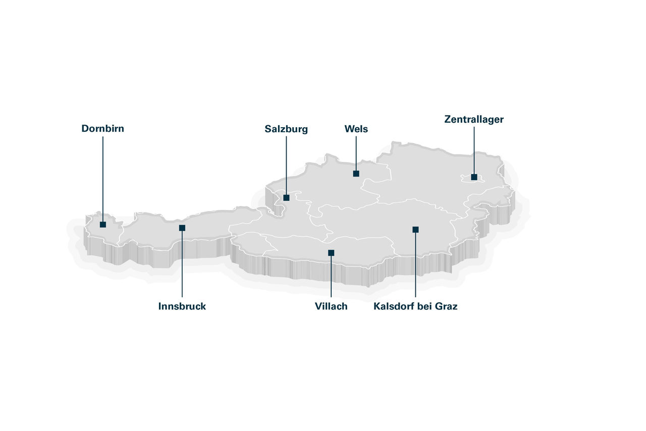 Standorte der Techem Wassertechnik Österreich