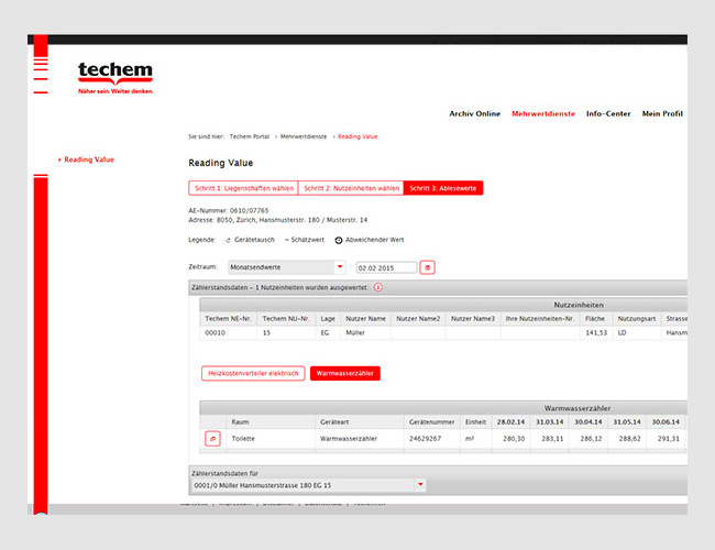 Illustration de la page Affichage des relevés du portail client Techem.