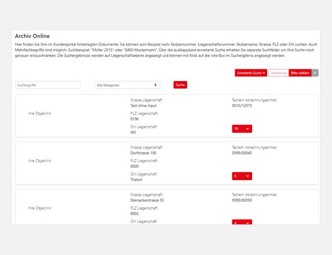 Illustration de la page Archives en ligne du portail clients de Techem.