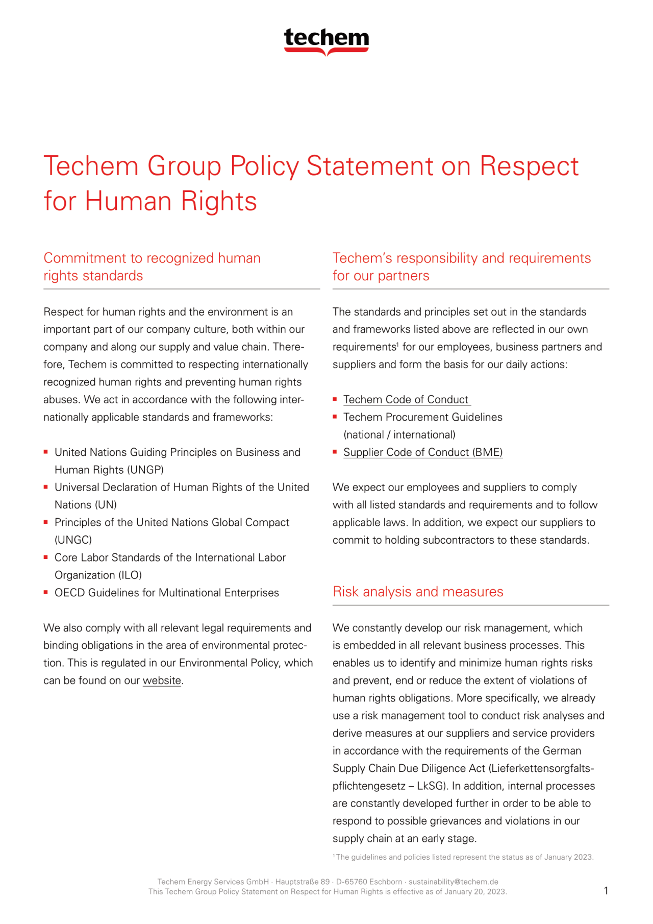 Policy statement human rights