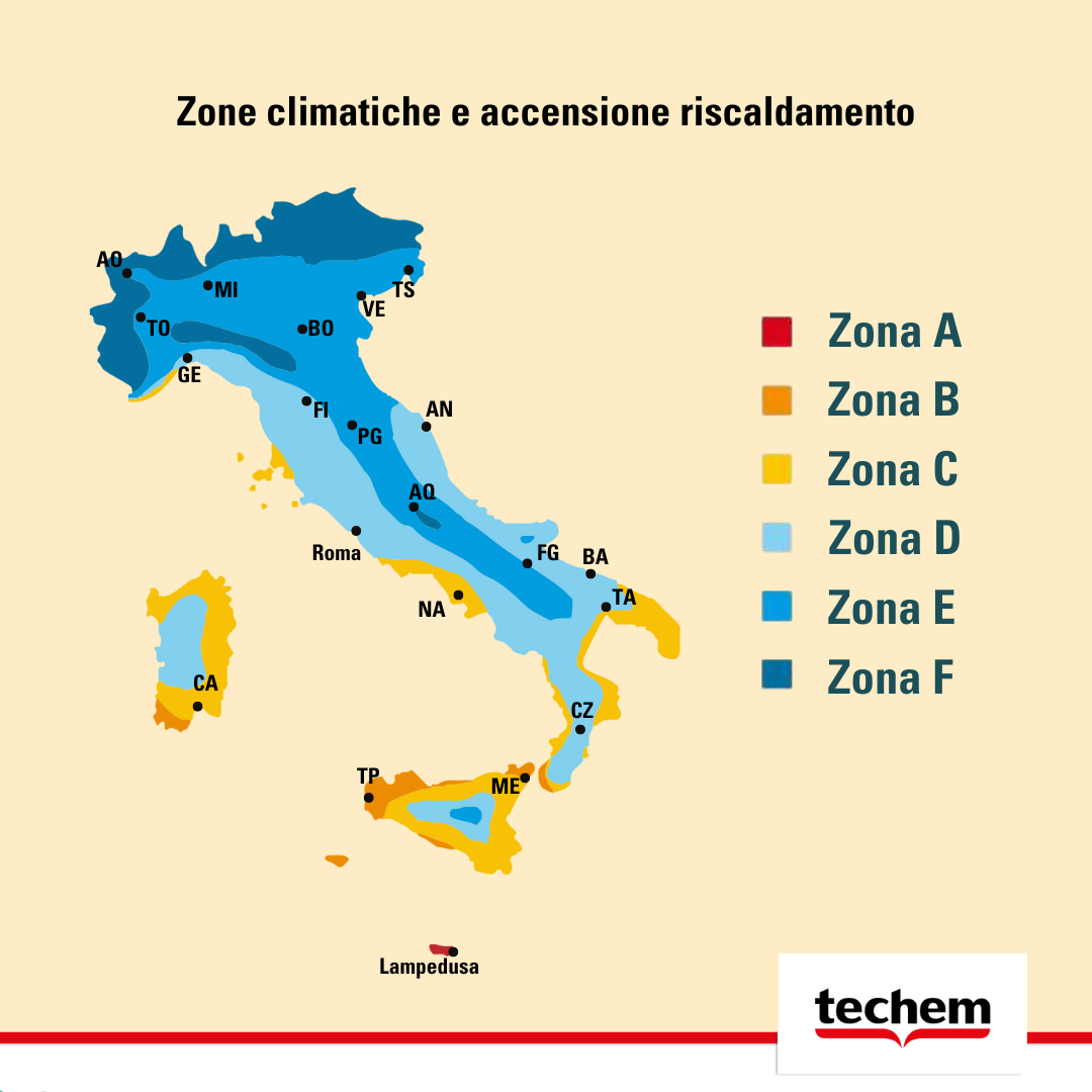 Cartina dell'Italia con le zone climatiche